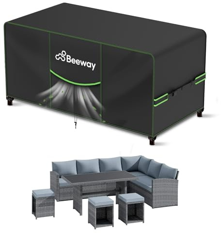 BEEWAY Garden Furniture Cover With Air Vent, Waterproof Patio Rattan Sofa Table Chair Set Cover - 420D Oxford Fabric, Windproof - 250x210x90cm