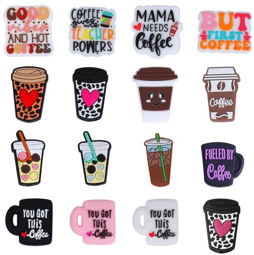 HUAAPLEVLA Coffee Silicone Beads for Keychain Making, Cup Mug, 16 Pcs | Focal Beads for Pens, Bracelets Necklace Lanyards Jewellery Projects