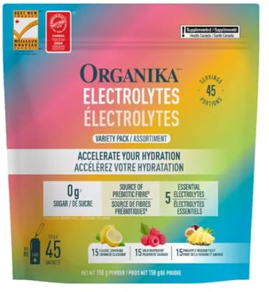 Organika Electrolytes Variety Pack | 45 Sachets | Lemonade, Raspberry, Pineapple Passion Fruit | Sugar Free Drink Mix with 5 Electrolytes & Vitamin C | Hydration & Wellness | Canadian