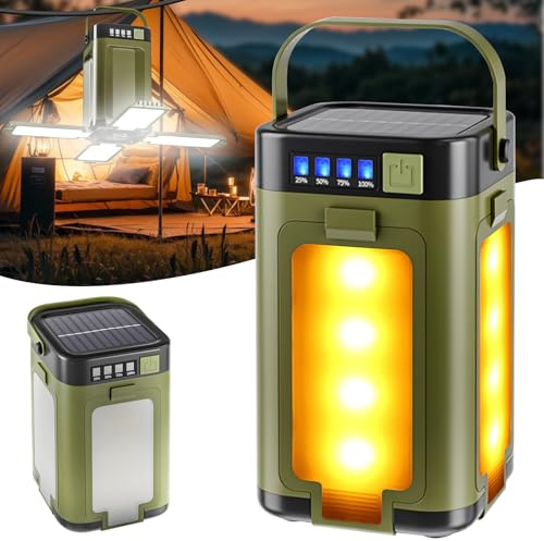 Linterna Solar Camping Pilas, Lampara Camping LED Pilas Multifuncional Plegable con 6 Modos de Iluminación, Linterna Solar Recargable Resistente al Agua Portátil para Luz Exterior y de Emergencia