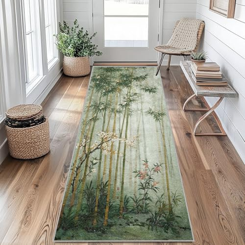 Tapis de Couloir Feuilles de Bambou Tapis de Passage Chinois 50x120cm Antidérapant et Lavable Interieur Rug pour Entree Couloir Salon Chambre à Coucher Cuisine hU&Ie45