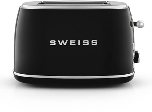 SWEISS Vintage Toaster GRS9, 2 Schlitze, 6 Leistungsstufen, Auftauen, speziell für Baguettes, schnell und gleichmäßig, einfache Reinigung, Krümelschublade, 850 W, Schwarz