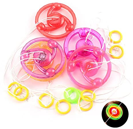 Vikye Blinkendes Gyro-Spielzeug, 10er-Pack, Leuchtender Kreisel mit Pfeifton, durch Zugschnur Aktiviertes Buntes LED-Licht-Schwungrad-Dekompressionsspielzeug (Sortierte Farbe)