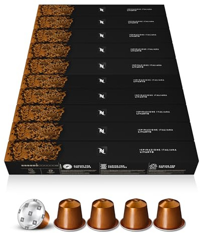 Nespresso Original - Assortiment Livanto Espresso - 100 Capsules Café | Compatible avec machines Nespresso Original - Café aux notes de céréales et caramel - Pour espresso ou Latte