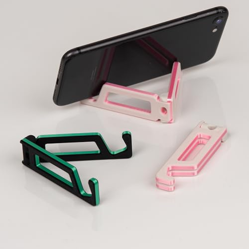 Supporto Cellulare da Tavolo con Portachiavi - 2 pezzi -Pieghevole in PLA Ecologico 3D Bicolore- Porta Telefono e Tablet Universale da Scrivania, Portatile Resistente e Tascabile - Gadget Idea Regalo