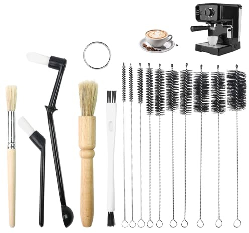 15 Pcs Coffee Machine Cleaning Brush Set Straw Cleaning Brushes Espresso Machine Brush with Spoon Coffee Grinder Cleaning Brush Wood Handle & Soft Bristles Coffee Brush Set for Barista Maintenance