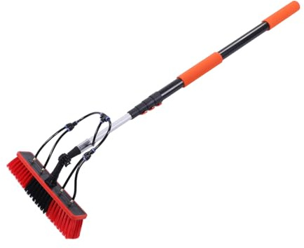Asixxsix Kit de Brosse de Nettoyage de Panneau Solaire, Poteau Télescopique Extensible de 12 Pieds avec Brosse de 13,8 Pouces de Large et Distributeur de Savon, Outil de Nettoyage