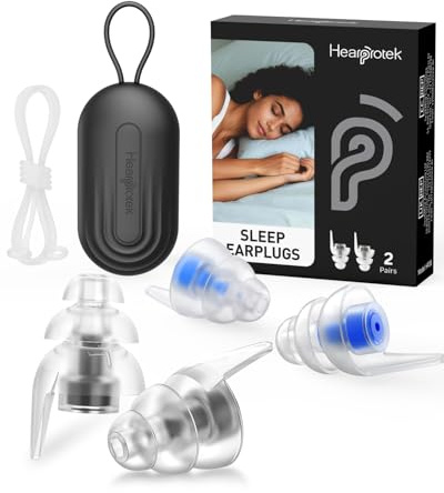 Hearprotek Ohrstöpsel zum Schlafen, 36dB Gehörschutz Schlafen, 2 Paar Blau | Weiche Silikon Lärmschutz ohrenstöpsel für die Nacht, Schnarchen & Seitenschläfer – 2 Größen, für Flugzeug, Konzert & Arbeit