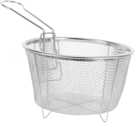 VICASKY Panier de Friture en Acier Inoxydable Rond avec Poignée Pliable, Panier de Friteuse Pratique pour Cuisson Quotidienne et Friture de Divers Aliments