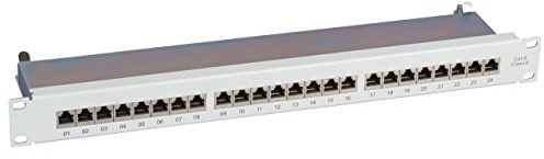 BIGtec 24 Port CAT6 Patchpanel Verteilerfeld Verteiler Patchfeld 10 Gigabit LSA Technik RJ45 8P8C RAL7035 grau 19 Zoll 19