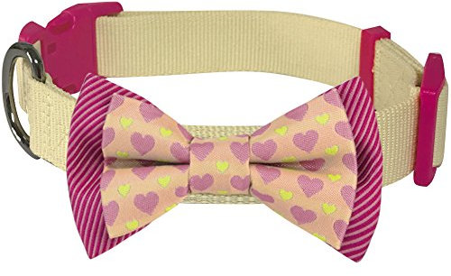 Blueberry Pet Valentins Herz und Streifen Handgefertigte Fliege Hundehalsband in Cremefarben, S