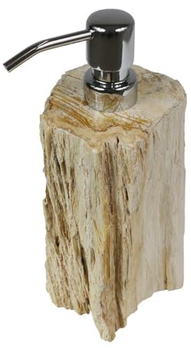 Fossil Seifenspender Natur Bad Flüssigseifenspender Versteinertes Holz Naturstein Dispenser Steinseifenspender ca. 20-21 cm