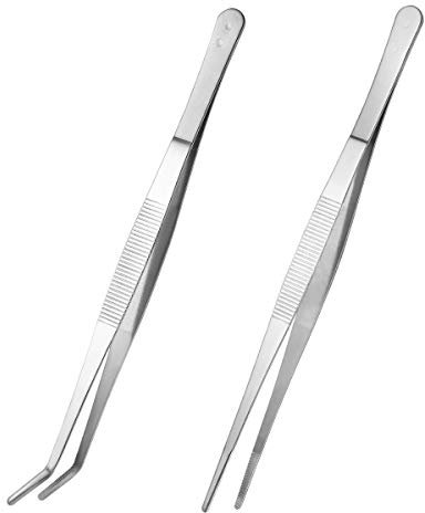 ultnice 2pcs diritta di acciaio Inossidabile e curvo Pinze pinzette fuetterung Pinze per rettile serpente lucertola ragno (argento)