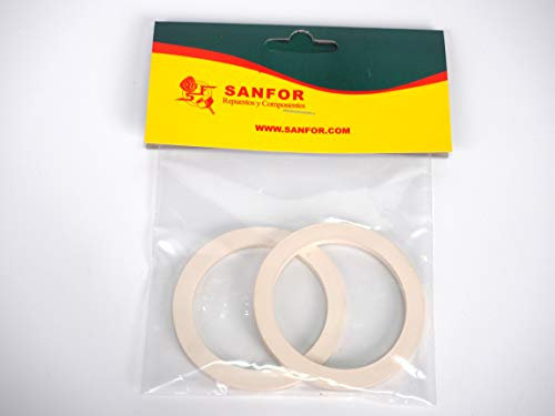 SF SANFOR 57048 Blíster Junta Goma Plana para Cafetera Tipo Musa Acero | 4 Tazas | Paquete 2 Unidades | Caucho | Blanco