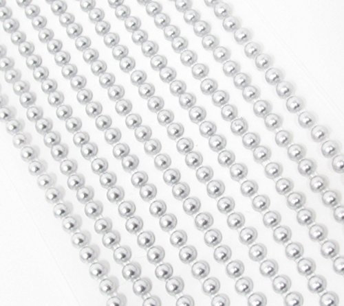 500 x Self Adhesive Pearls Gems 3mm Mini Flat Backed Round Pearls Beads Strips Embellishments (Silver)