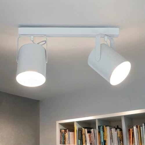 Licht-Erlebnisse Deckenstrahler Weiß 2‑flammig – schwenkbarer & drehbarer Deckenspot – lackierter Stahl – L:38 cm – E27 Fassungen – Spotleuchte Küche
