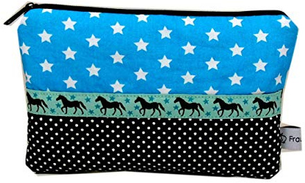 Mäppchen Täschchen Sterne türkis schwarz Pferde Pferd Punkte handmade Sterne
