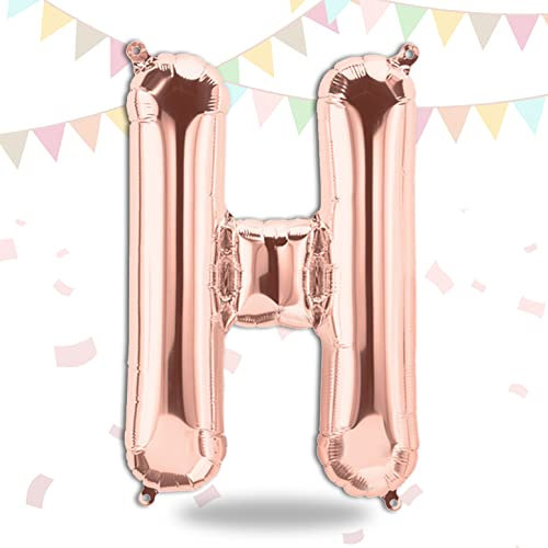 FUNXGO Folienballon Buchstaben Rosegold H - Buchstaben Luftballon Klein H - ca. 40cm Nur Luftfüllung - Ideal für Geburtstag, Hochzeit & Party Deko - Ballon Buchstabe H Rosegold