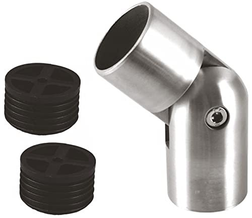 Edelstahl V2A Gelenk Verbinder, Verbindungsstück, 90°-180° inkl. 2 Adapter für Holzhandlauf Ø 42 mm