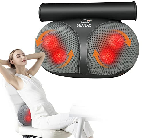 Snailax Cuscino massaggiante Shiatsu con calore, massaggiatore per il collo con teste massaggianti rotanti 4D per casa/ufficio, massaggiatore per collo spalla schiena, regali per uomini/donne