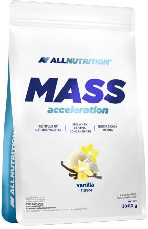ALLNUTRITION Mass Acceleration Gainer Nahrungsergänzungsmittel - Kohlenhydrat- und Tierisches Protein Pulver für Muskelaufbau & Leistungssteigerung - Glutenfrei - 3000g - Vanilla
