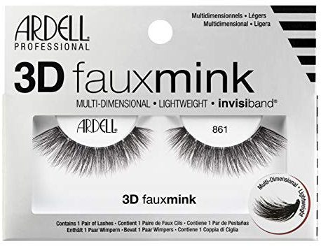 ARDELL Professional 3D Faux Mink 861, 1 Pack, Wimpern aus Synthetikhaar, vegan, schwarz, black (ohne Wimpernkleber) ultraleicht, flexibel und wiederverwendbar