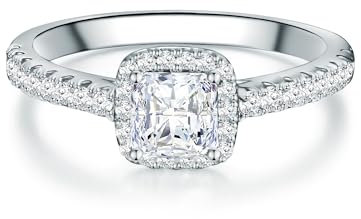 Trilani Damen Verlobungsring 925/- Sterling Silber mit Zirkonia im Brilliantschliff in Pavé-Fassung Solitärring Antragsring