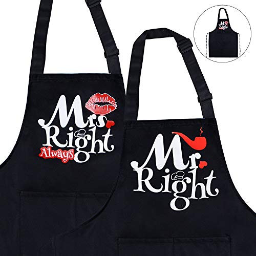 MEJOSER 2 Pack Paare Schürzen Mr. Right und Mrs. Always Right Schürze Set Küchenschürze Verstellbare Couples Schwarz Kochschürze für Hochzeit Valentinstag