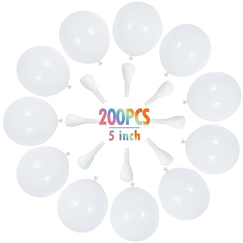 200Pcs Pastel White Balloons 5 Inch Mini Thicken Light Macaron White Latex Balloon for Birthday Wedding Reception Bridal Shower Party Decorations Supplies
