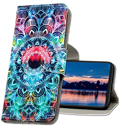 MRSTER Handyhülle für Huawei Y6 2019 Hülle Leder Flip Handyhülle Schutzhülle Tasche Case mit Kartenfach Standfunktion Magnetverschluss für Huawei Y6 2019. XC1 Mandala