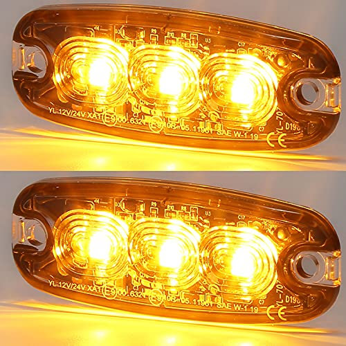 AGRISHOP 12/24V 3LED Warnlicht Stroboskoplicht,Super Flach Led Frontblitzer Amber Blitzer,Seite Blitzmodul Led Orange