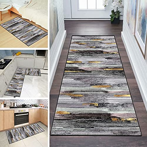 QQrunner Teppich Läufer Flur rutschfest 100x600cm Küchenteppich Modern Abstrakt Grau Waschbar Meterware Schlafzimmer Korridor Teppichläufer Lang, Länge Anpassbare, 60/70/ 80/90/ 100/110/ 120cm Breit