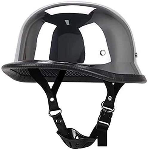 NZGMA Vintage German Black Style Motorrad Half Face Jethelm Biker mit Pilotenbrille, Spiegel Silber Chrom Helm ECE Approved Chopper Scooter Crash Moped Moto Unisex Helme