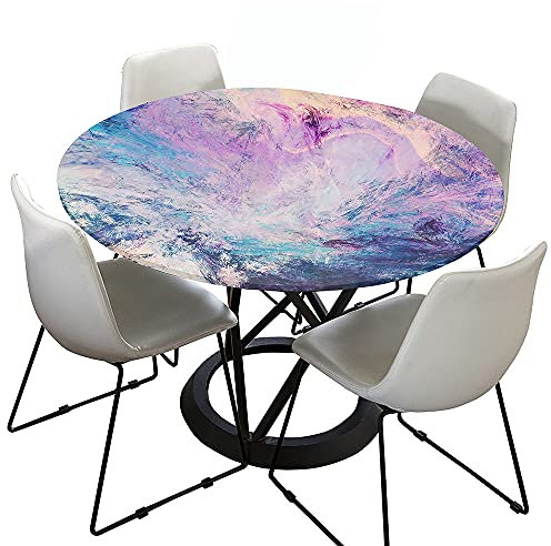 FANSU Round Tablecloth Waterproof Wipe Clean, 3D Tie dye Printing Polyester Circular Tablecloths Fitted Elastic Edged, Stain Resistant Table Cover (Diameter 100cm,Fashion dye)