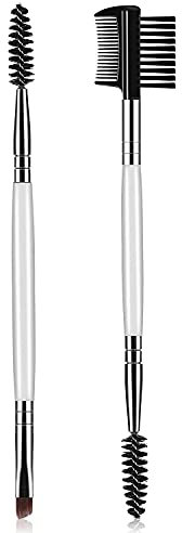 Augenbrauenbürste und Kamm-Set, 2 Stück Augenbrauenpinsel, professionelle Spulenpinsel, fester, dünner abgewinkelter Augenbrauenpinsel, Eyeliner-Pinsel-Set, präzise Anwendung und Mischung (weiß)