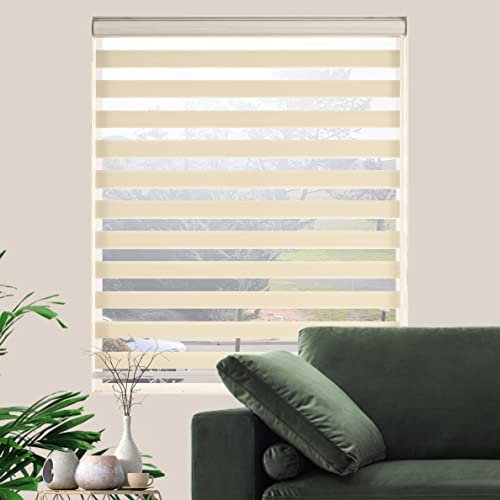 JIANGPIN TEXTILE Benutzerdefinierte Fensterrollo, zweilagig, Zebra-Roller, lichtfilterend, durchscheinende Schattierungen, Lichtsteuerung für Tag und Nacht (B 48xH 183 cm), Cremefarben