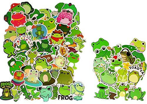 WOSHIDEFA Frosch-Aufkleber für Handy, Laptop, Gitarre, Wasserflasche, Gepäck, Fahrrad, wasserdicht, ästhetisch, niedlich, Kawaii-Frosch, 100 Stück