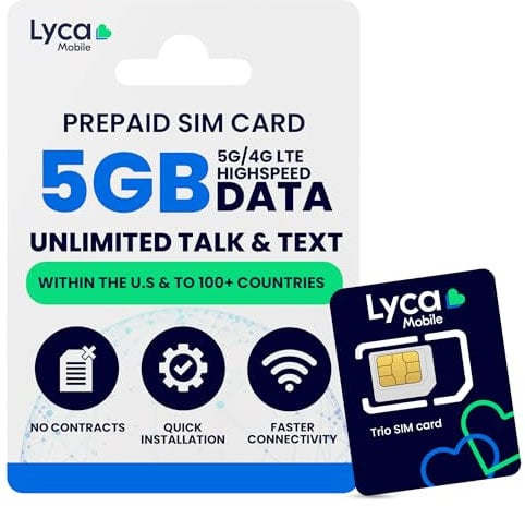 JZN Market 30 Day USA Prepaid SIM Card for Cell Phones with 5GB High Speed 4G LTE/5G Data, International Talk & Text to 100+ Countries, Quick Activation, 3-in-1 Triple-Cut US Mobile SIM Card