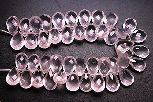 LKBEADS 4 Strand,Finest,Matched Pair 8x12mm Size,Rose Quartz Faceted Pear Shaped Briolettes.