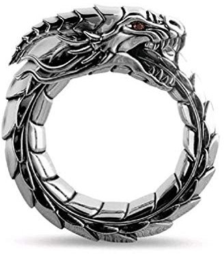 PikaLF Drachenring für Männer, nordischer Wikinger-Drachenkopfring, Vintage-Drachen-Totem-Amulettring, Hip-Hop-Biker-Ring, Punk-Tier-Drachenschmuck für Männer Jungen (18.1, Silber)
