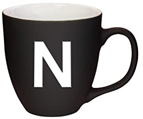Mahlwerck Jumbotasse, selbst gestalten, große Porzellan-Kaffeetasse, matte Oberfläche, Tasse mit Buchstabe Monogramm, Initiale A-Z, Geschenk, 400 ml, Design Letter, schwarz - N