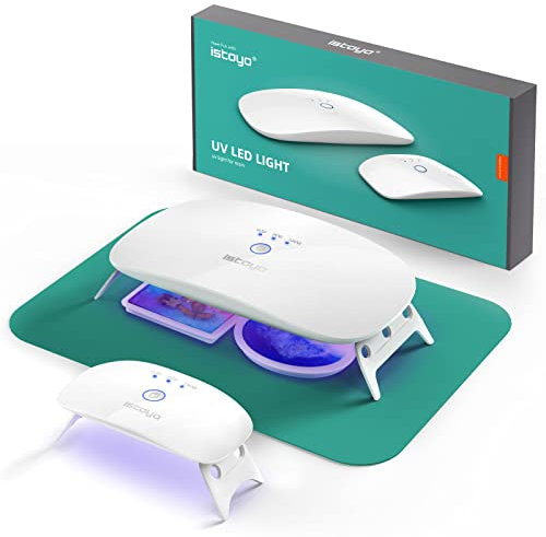 ISTOYO 2 Pack Luce UV per Resina, Luce in Resina UV a Doppia Lunghezza d'onda e Mini Lampada UV Portatile, Forniture in Resina, Kit di Resina per Resina UV, Stampi in Resina, Creazione di Gioielli