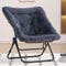 Welnow Comfy Saucer Chair, Oversized Folding Faux Fur Chair Soft Furry Lounge Lazy Chair with Metal Frame Moon Chair Accent Chair for Bedroom, Living Room, Dorm Rooms, Navy
