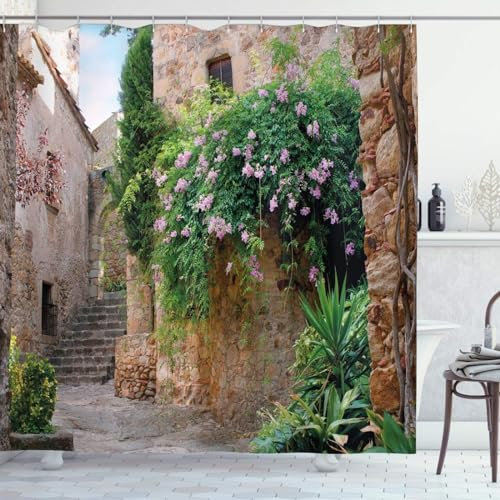 AALAYA Duschvorhang 180x200 cm Italien, aus Stoff Polyester Waschbar Anti Schimmel Römischer Stil Shower Curtains, Duschvorhänge Curtains mit 12 Haken