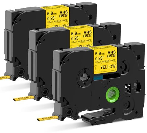 MarkField Kompatible Schriftband Schrumpfschlauch HSe-611 HSe611 5.8mm Bänder Schwarz auf Gelb Kompatible mit Brother P-touch PT-E110 E300 E550W D200 D400 H105 H107 H200 900 1000 1010, 3 Pack