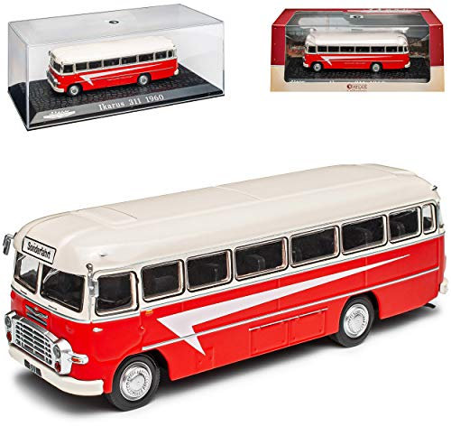 Ikarus 311 Bus Rot mit Weiss 1954-1973 mit Sockel und Vitrine 1/72 Atlas Modell Auto mit individiuellem Wunschkennzeichen