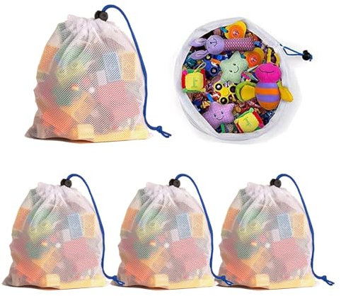 5 bolsas de malla con cordón, 30 cm x 40 cm, organizador de cordón, bolsas de malla de almacenamiento, bolsa de lavandería, bolsa de almacenamiento de malla para deportes, natación, playa, viajes,