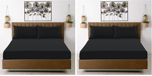 Fitted Sheet Single Bed - Black Bedding Sheet - Plain Dyed Microfiber Bedsheets (Pack of 2)