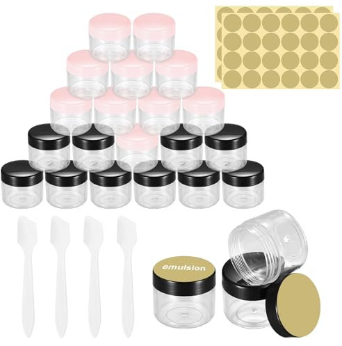 20 Pcs 20g/20ml Pots Vide Cosmétiques, Contenants Cosmétiques, Petite Recipient Cosmétique Plastique Transparente de Voyage avec Couvercle pour Baume à Lèvres, Lotion, Crème, Bougie Echantillon