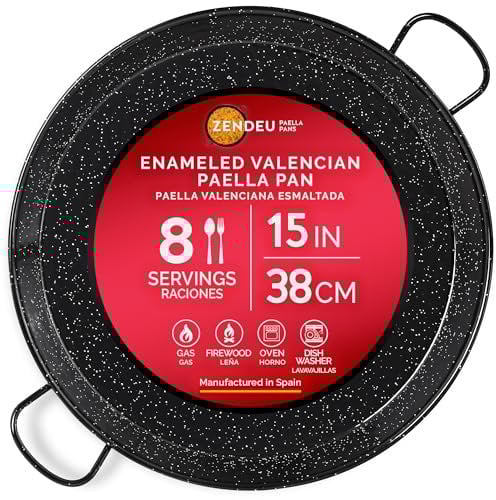 ZENDEU Enameled Paella Pan (Carbon Steel, 15 in - 38 cm (8 Servings))